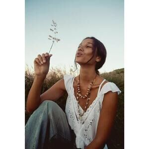 Free People Cassidy Cutwork V-Neck Ruffled Shoulder Top - S